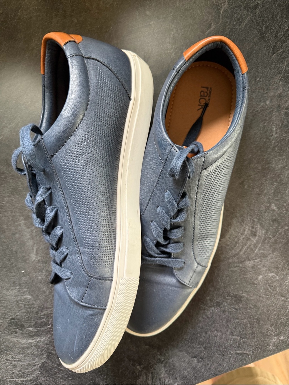 Men's Navy Low-Top Lace-Up Sneakers with Tan Heel Accent